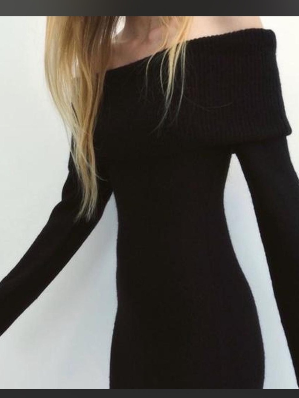 Off-Shoulder Black Ribbed Sweater Dress